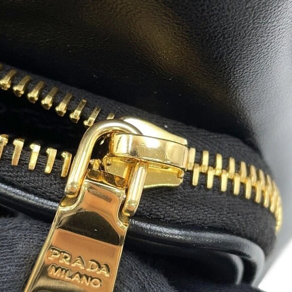 PRADA Duet Drawstring Bag Shoulder Bag Soft Calf Leather Black 1BH038 - Picture 11 of 16